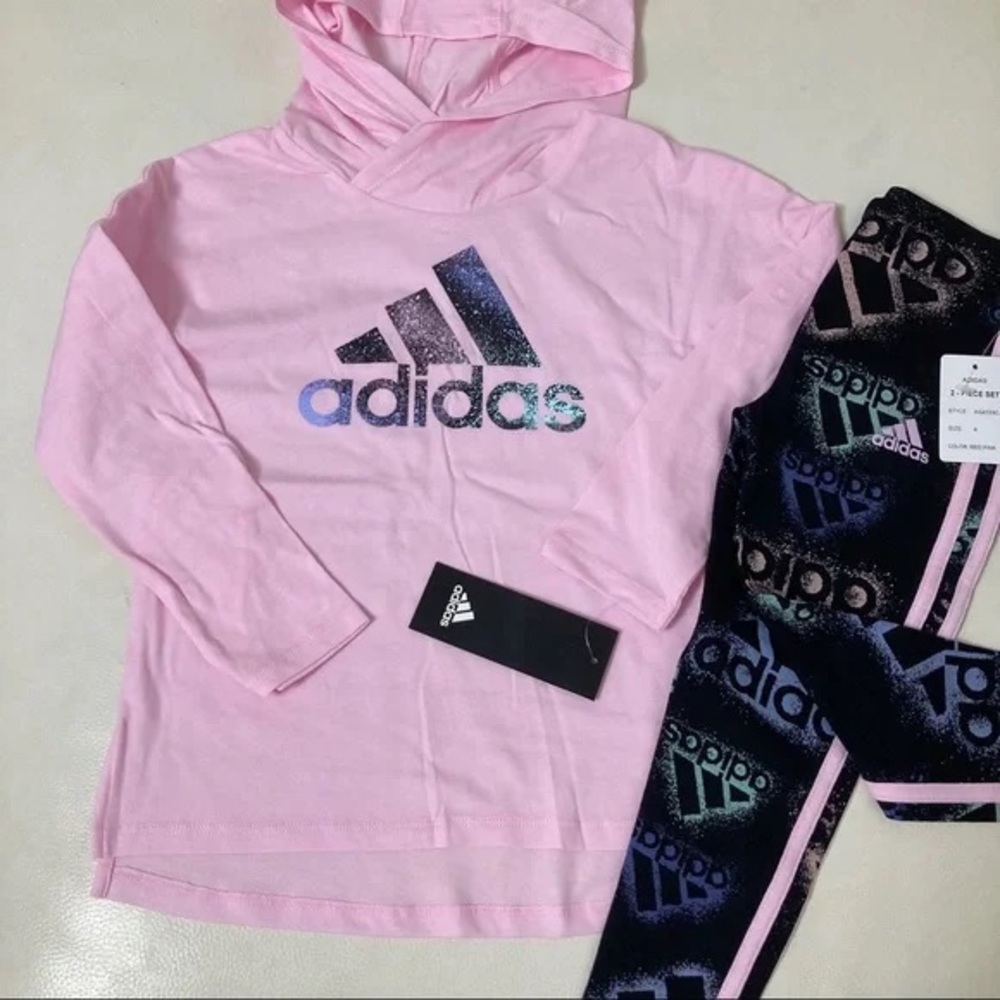 Adidas Floral Neon Colors Stylish Legging hoodie with long sleeve set 4033 - Picture 4 of 6